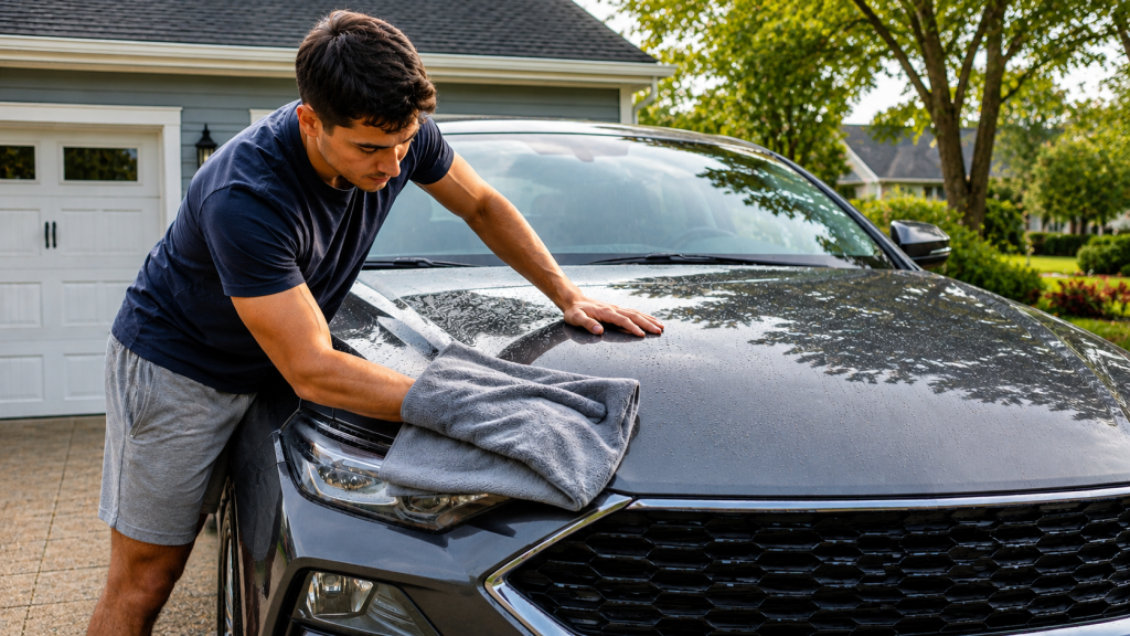Manually dry car wash by microfiber