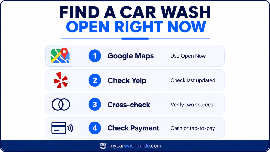 From where you find a car wash is open right now or not