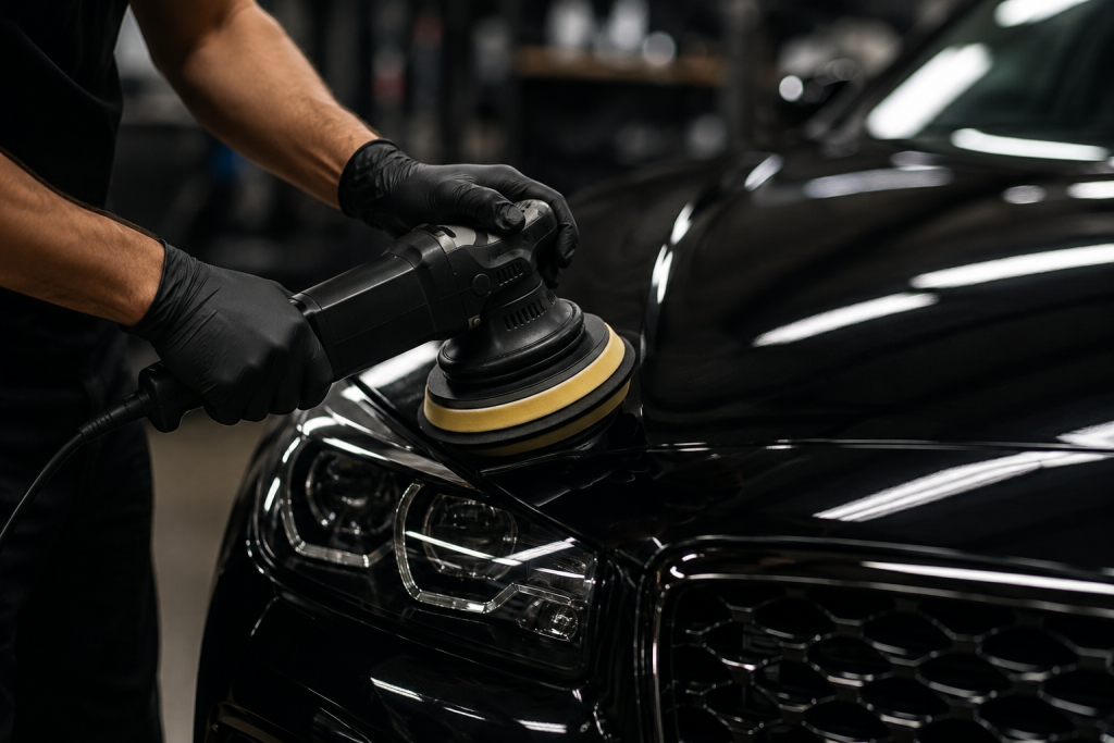 Polishing a Black car