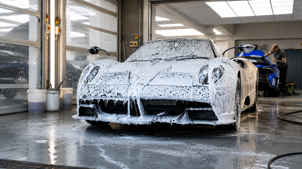 Topaz Detailing washing a luxury sports car.