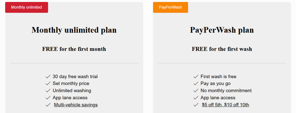Monthly and Payperwash plan in Tommy Express