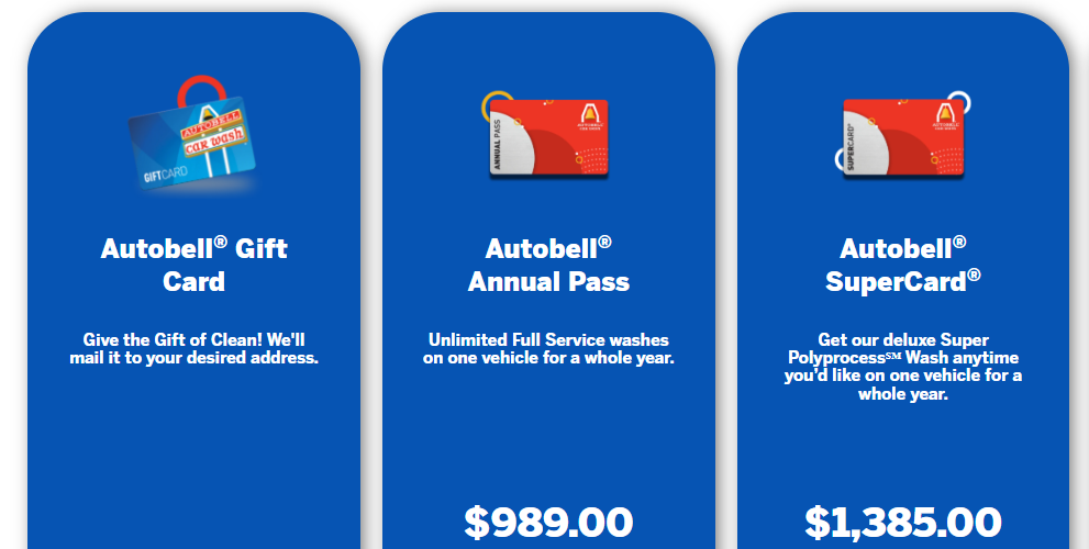 Autobell gifts card and passess