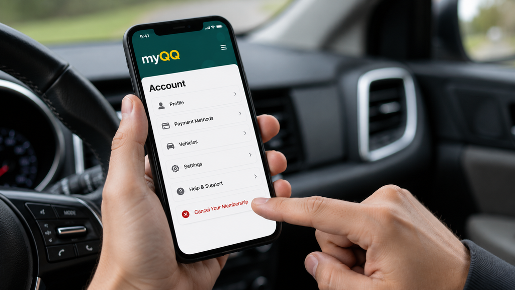 Person canceling a Quick Quack membership through the myQQ app.