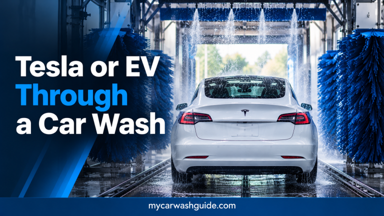 Tesla EV going through a modern car wash.
