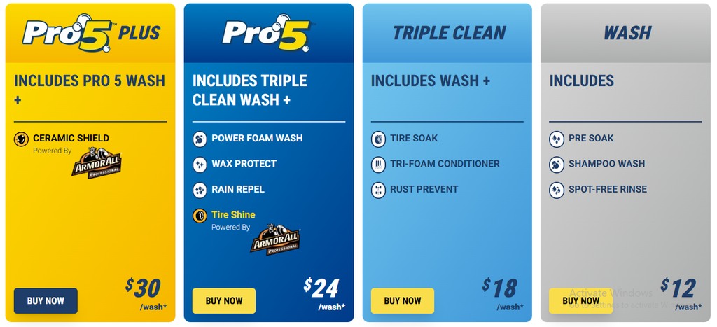 Single car wash tiers prices